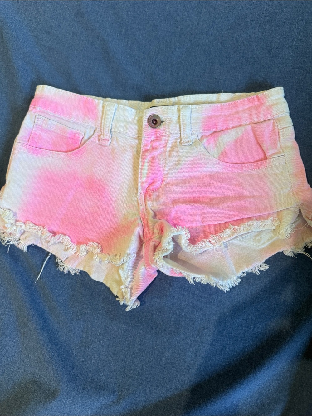 Butter Pink Ombre Frayed Denim Shorts
